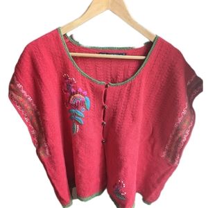 Gudrun Sjoden Red Vest with Floral Embroidery